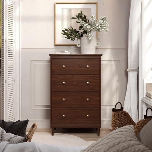 Solid Pine Wood 4 Drawer Dresser Spencer, Walnut, view 3