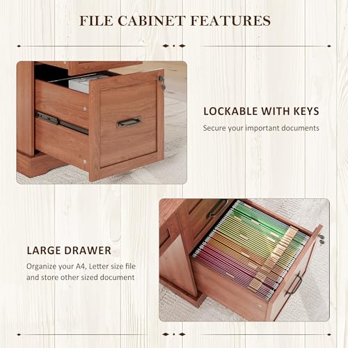 55'' Farmhouse Desk Home Office with Drawers, Brown, view 5