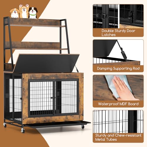 38" Dog Crate Furniture with Storage Shelves, view 7