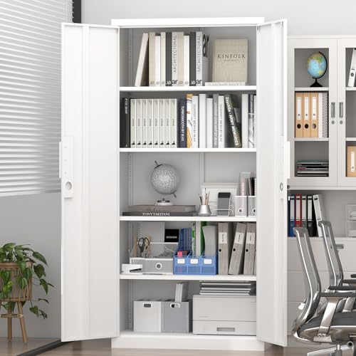 Metal Locking Cabinet,Metal Storage Cabinet with Doors and Shelves,Tall White Cabinets for Home Office,Garage,Warehouse