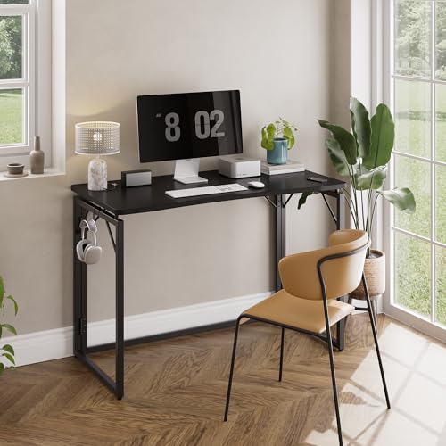 31.5" Black Folding Desk, No Assembly, Wooden Top, Small Size, view 3