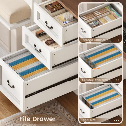 Farmhouse L Shaped Electric Standing Desk with Hutch, view 5