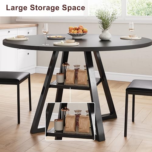 Round Dining Table for 4,Kitchen Dining Room Circle Dinner Pedestal Table,Space Saving Wood Kitchen & Dining Room Furniture (Black, 42In)