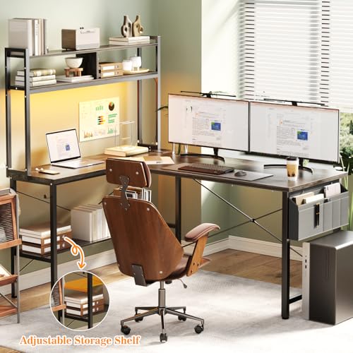59" L Shaped Desk Gaming Desk with LED Light & Power Outlet, view 7