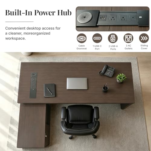 L-Shaped Executive Desk 71", Thickened Desktop 1.65",Commercial Grade, view 6
