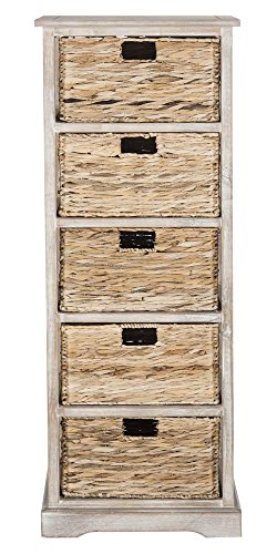 SAFAVIEH Furniture - Vedette 5-Basket Storage Tower - White Washed - Solid Wood - Coastal Basket Tower Design - Ideal for Entryway, Living Room, 17.5"W x 13.5"D x 46"H - Fully Assembled (AMH5739E)