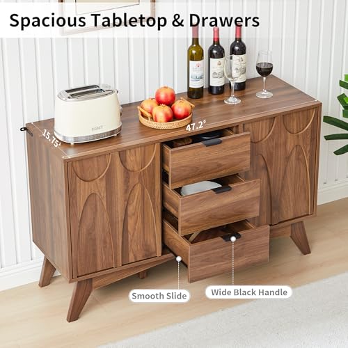 Buffet Cabinet with Storage, 47.2" Storage Cabinet with 3 Drawers, view 7