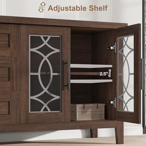 Farmhouse TV Stand with Glass Door for 65-70 Inch TV, Entertainment Center, view 6