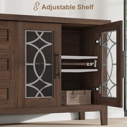 Farmhouse TV Stand with Glass Door for 65-70 Inch TV, Entertainment Center, view 6