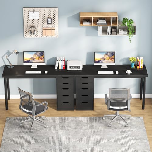 Tribesigns Computer Desk with 5 Drawers, 47 inches Rustic Brown Home Office Desk with Storage, Modern Simple Laptop Desk Study Writing Table for Small Spaces (1, Black)