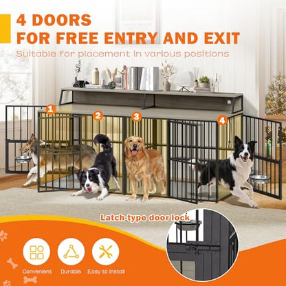 72" Furniture-Style Dog Crate for 2 Dogs with LED Light, TV Stands, view 5