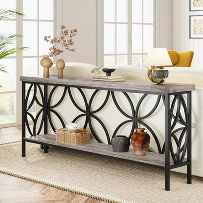 Sofa Table, 70.9 Inch Industrial Behind Couch Table with Storage Shelves, Narrow Long Console Table for Entryway, Living Room, Foyer, Hallway, Office