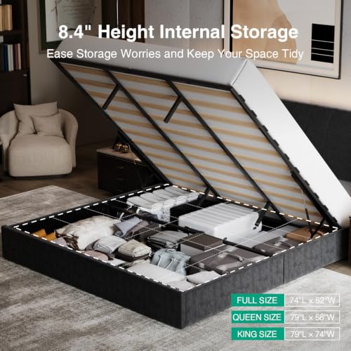 King Lift Up Storage Bed Frame/Charging Station/LED Light, Black, view 6