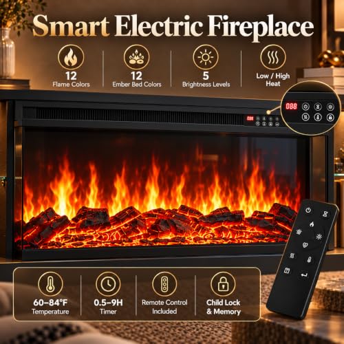 70 Inch Electric Fireplace TV Stand, Modern Entertainment Center with Fireplace, view 6