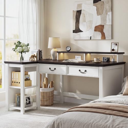 55" Farmhouse Writing Desk with Monitor Stand&Wood Drawers, view 7