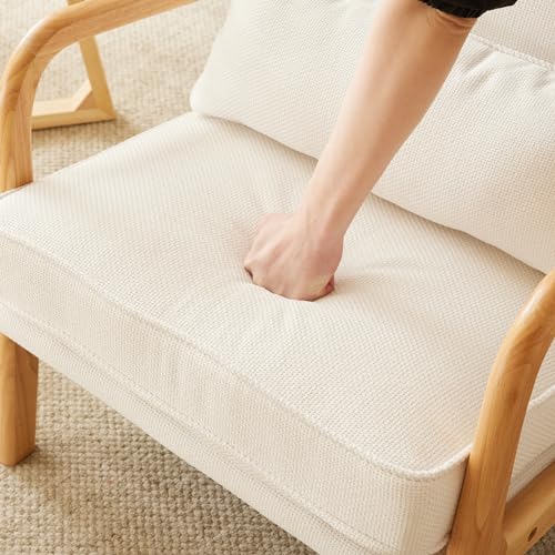 Bonnlo Coarse Beige Accent Chairs Set of 2, Upholstered Mid Century Modern Lounge Fabric Chairs Reading Chairs Side Sitting Chair Solid Wood Farmhouse Armchairs for Living Room, Bedroom, Guest Room