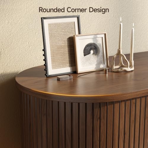 83" TV Stand up to 90 Inch with LED Lights and Power Outlet, Walnut, view 7