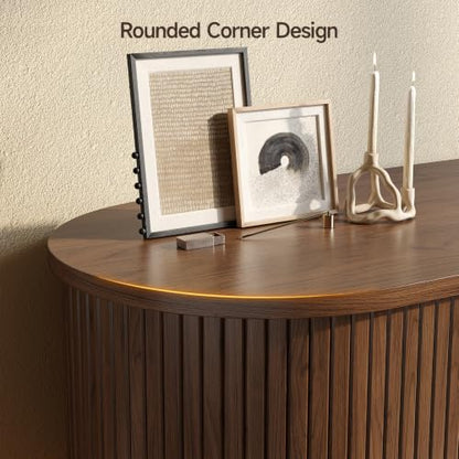 83" TV Stand up to 90 Inch with LED Lights and Power Outlet, Walnut, view 7