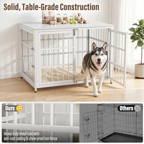 Heavy Duty Dog Crate Furniture 42 Inch, Decorative Dog Cage, White, view 5