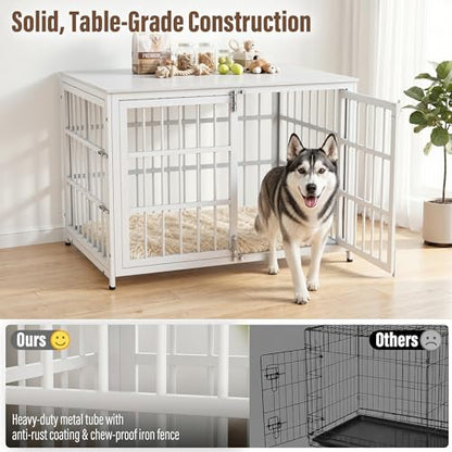 Heavy Duty Dog Crate Furniture 42 Inch, Decorative Dog Cage, White, view 5