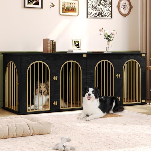 86.6 in Double Dog Crate Furniture, Dog Kennel Indoor with Cushion, view 2