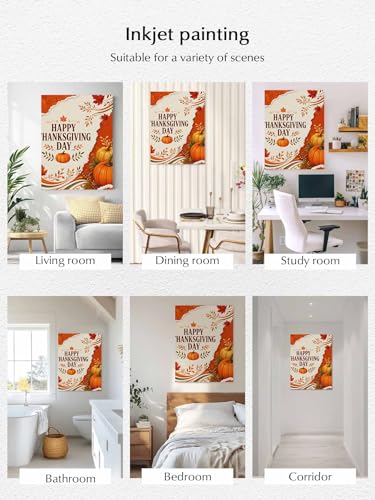 NuYeBiofx Happy Thanksgiving Day Pumpkins Canvas Wall Art Prints,48"x32" Framed Picture Artwork Autumn Maple Leaves Printed Canvas Oil Painting for Living Room Bedroom Office,Ready to Hang