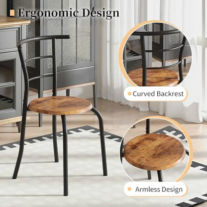 3-Piece Dining Table Set for Kitchen Breakfast Nook, Wood Grain Oval Tabletop and Metal Frame with Built-in Wine Rack, for Small Spaces, Antique Brown & Black