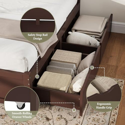 Solid Wood King Storage Bed Frame with 2 Drawers, Espresso, view 6