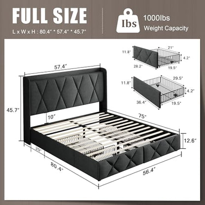 Full Size Bed Frame with 4 Storage Drawers and Charging Station, view 3