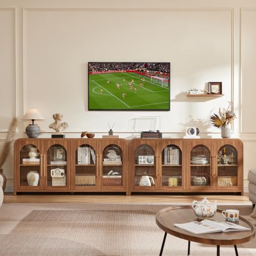 65" Sideboard Buffet Cabinet with Arched Glass Doors, Brown, view 5