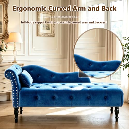 Velvet Upholstered Chaise Lounge Chair Indoor with Pillow, view 7