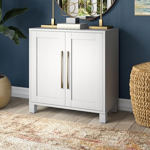 28" Wooden Accent Cabinet, Modern Sideboard Buffet Cabinet with 2 Doors and an Adjustable Shelf for Living Room, Dining Room, Bedroom or Entryway, Cloud White