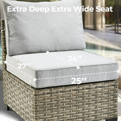 Outdoor Sectional Patio Furniture Set with Fire Pit Table,13 Pieces Wicker Conversation Sets L Shaped Couch,Extra Deep Out Door Sofa Outside Furniture with Swivel Chairs Ottomans,Light Gray