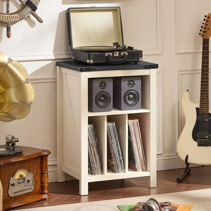 Record Player Stand with Vinyl Record Storage,White, view 6