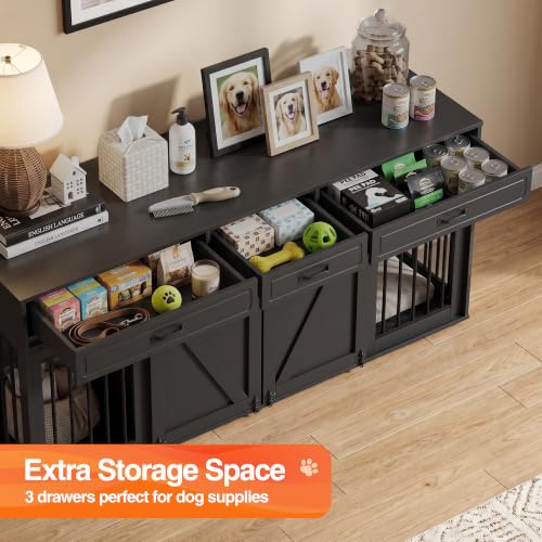 71" Double Dog Crate Furniture with 3 Drawers, view 6