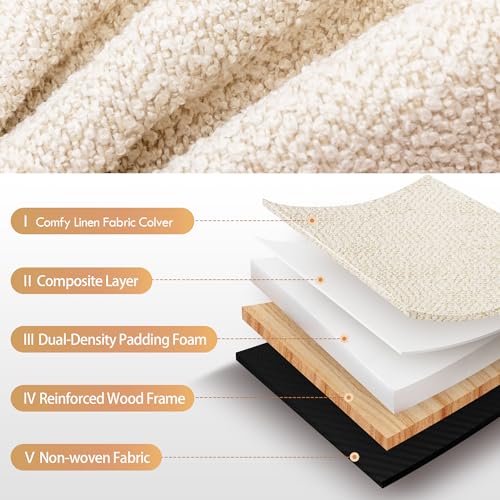 Beige Modern Ottoman, 21" Square Funky Pouf Ottoman, Linen Fabric Upholsered Foot Rest, Small Coffee Table & Couch Footstool & Vanity Chair for Living Room Bedroom, Dorm, Cute Pouf Home Decor