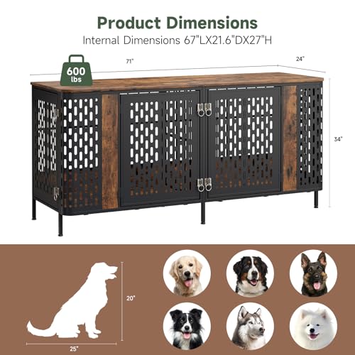 71” Double Dog Crate Furniture, Large Dog Kennel Furniture, view 3