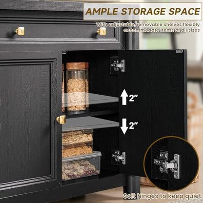 Credenza Storage Cabinet with 4 Doors and 2 Drawers, 59" Large Sideboard Buffet Cabinet, 32.1'' Tall Wood Buffet Table Coffee Bar Console Cabinets for Living Dining Room, Black