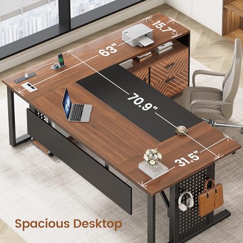 71" Executive Desk with Rolling File Cabinet, Large Office Desk with Drawers, view 5