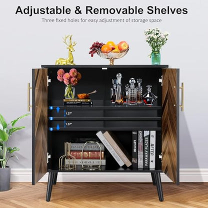 Modern Sideboard Storage Cabinet for Living Room Entryway, Black Storage Accent Cabinet with Doors