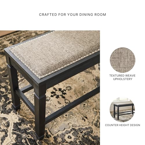 Signature Design by Ashley Tyler Creek Counter Height Dining Bench, Space-Saving 42-Inch Backless Design, Wood, Engineered Wood and Veneers with Polyester Cushion, Antique Black