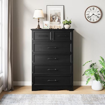 Black 6 Drawer Dresser for Bedroom, 44" Tall Chest of Drawers, view 7
