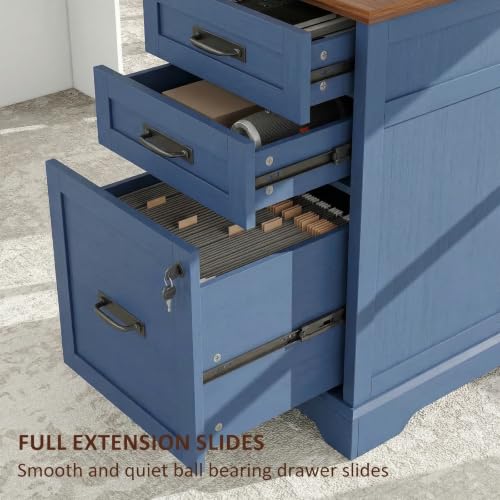 67'' Farmhouse L-Shaped Desk with Drawers for Home Office, Blue, view 8