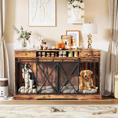 63 Inch Double Dog Crate Furniture for 2 Dogs, view 2