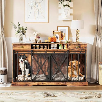 63 Inch Double Dog Crate Furniture for 2 Dogs, view 2