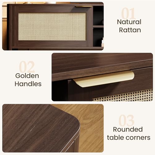 Rattan TV Stand for Living Room Walnut 71", view 6