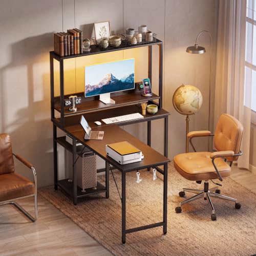 L Shaped Desk, Gaming Desk, LED Lights, 53 Inch, view 3