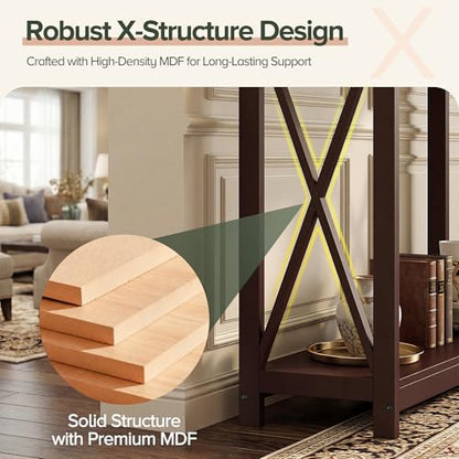 Console Table 39.5”, 2-Tier Narrow Sofa Side Table with Storage Shelf, Entrance Table for Hallway/Foyer/Living Room/Corridor/Office, Espresso