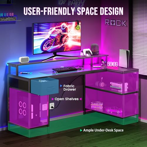 47 Inch L Shaped Gaming Desk, Corner Desks with Shelves, Black, view 7