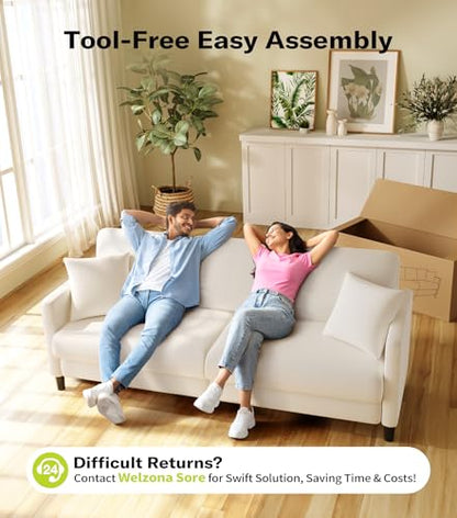 83" Couches for Living Room, Teddy Sofa Couch, Comfy Sofas for Living Room, Tool-Free Setup Loveseat Sofa, All-Wood Love Seat Couches, Small Couch 2 Pillows Included, Beige
